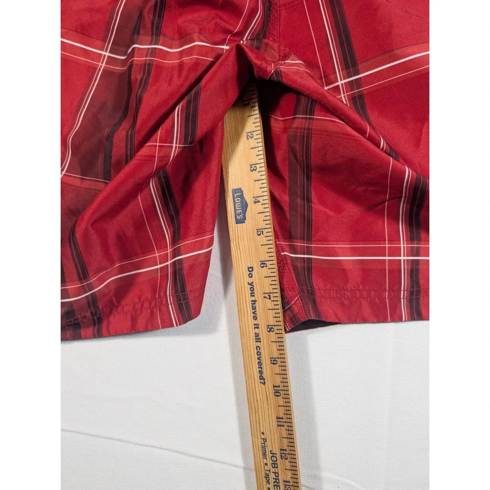 Speedo Board Shorts Mens XL Red Plaid Swim Trunks Cargo Pocket Quick Dry Lace Up